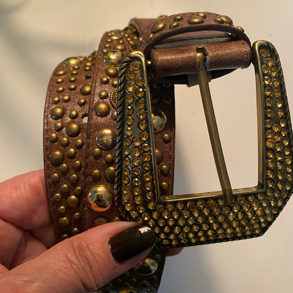 Studded Brown Belt with Gold Accents and crystals